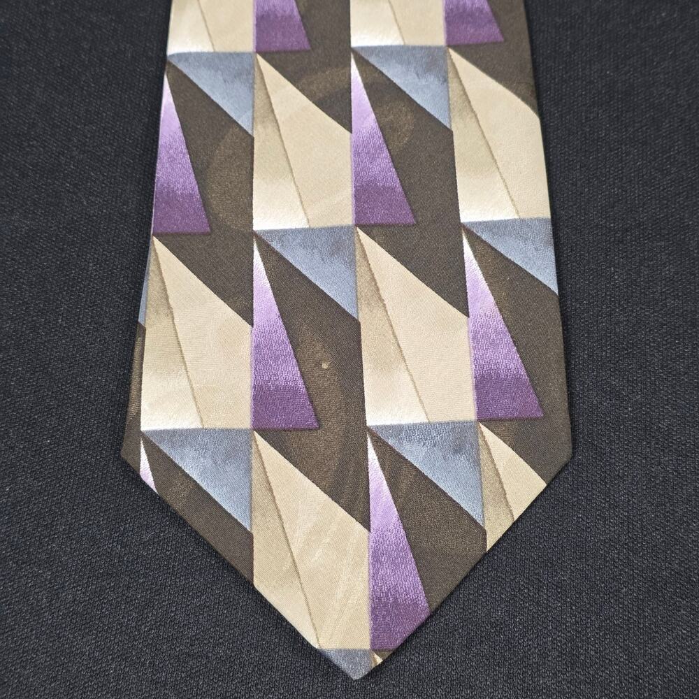 TOWN CRAFT Men's Tie Brown Purple Geometric Pattern Polyester